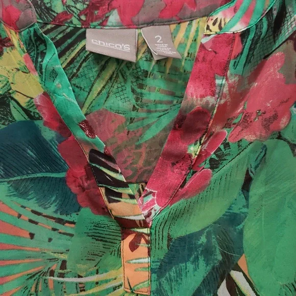 Chico's 3/4 Sleeve Top Semi Sheer Floral Print with Front Tie Waist Detail - Picture 9 of 12